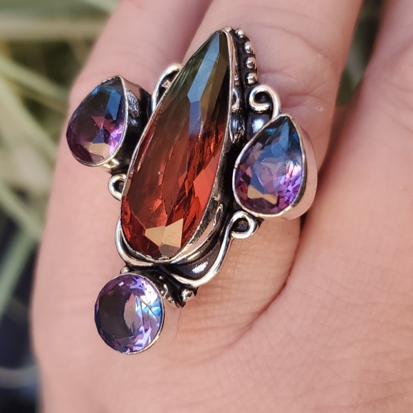New Bi-Color Tourmaline 925 Silver Statement Ring. - Picture 3 of 16